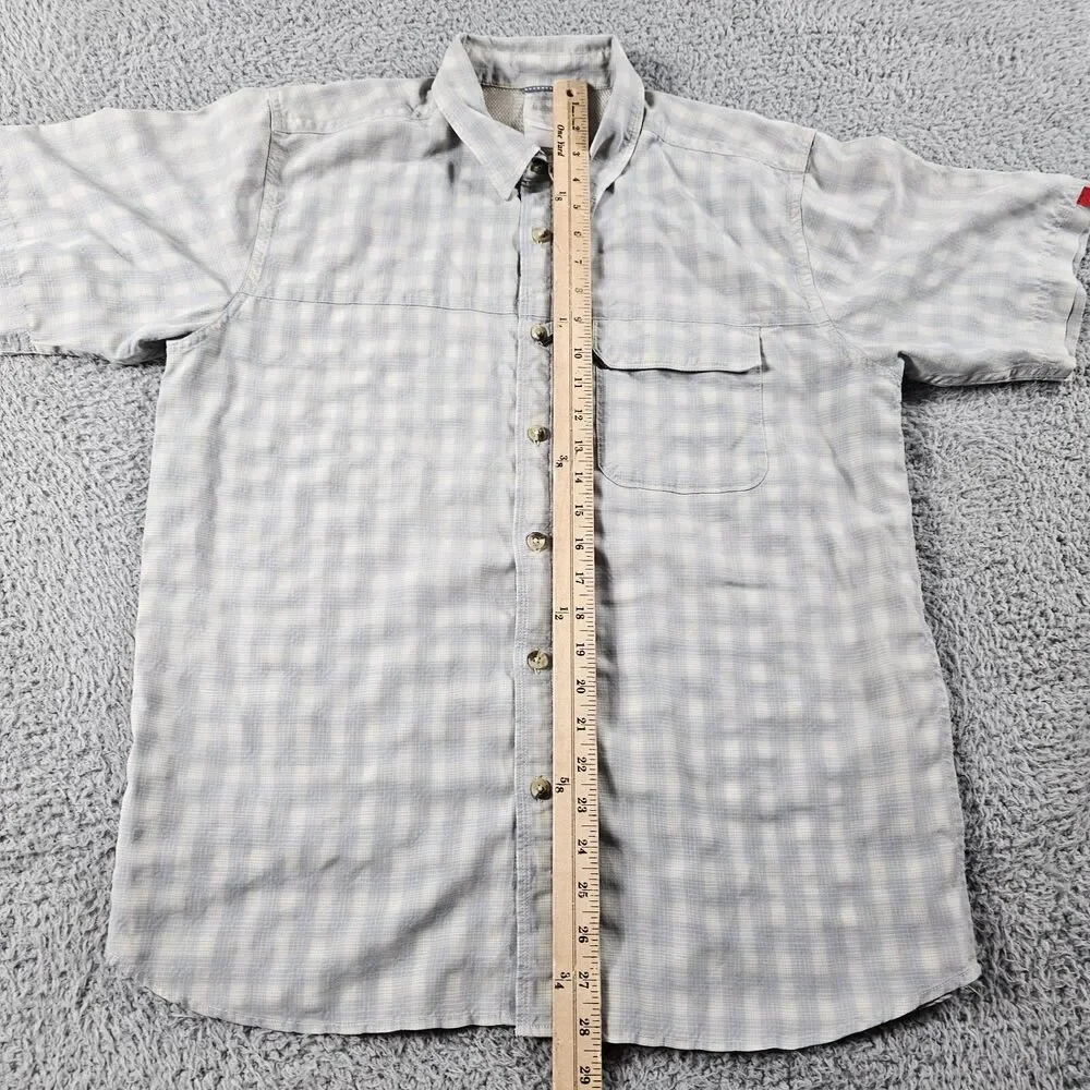 North Face Shirt Mens Medium Gray Tartan Plaid Button Up Pockets Hiking Outdoor